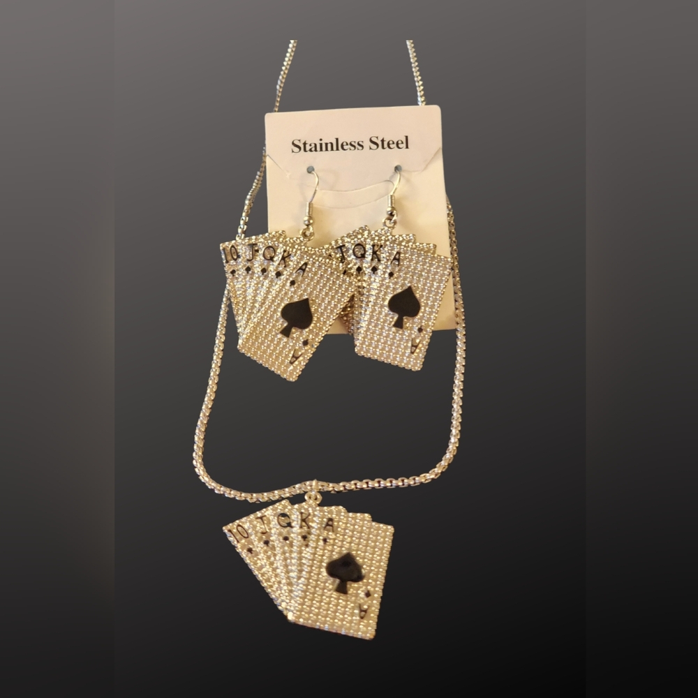 Gold Playing Card Jewelry Set